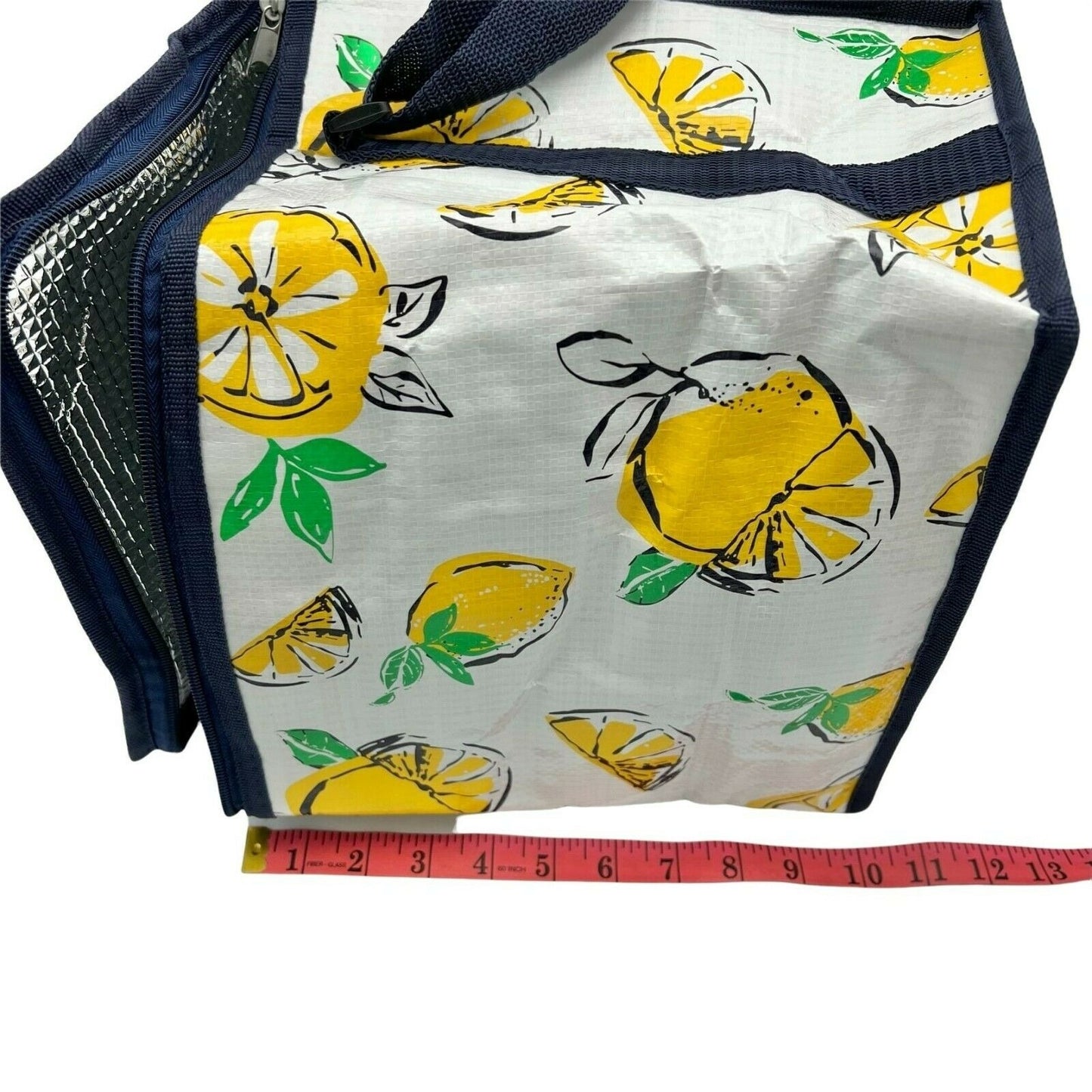 Thermal Cooler Bag Lemon Motif 10x7x10 White Yellow Blue Green Zip