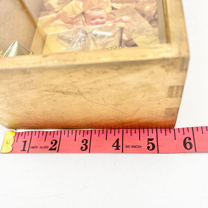 Handcrafted Shadow Box 7.5 x 5.5 x 3 Gold Baby Present Christmas