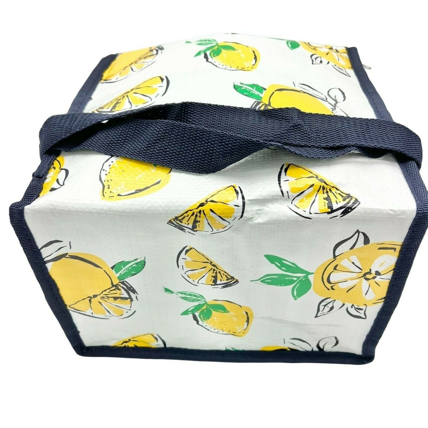 Thermal Cooler Bag Lemon Motif 10x7x10 White Yellow Blue Green Zip