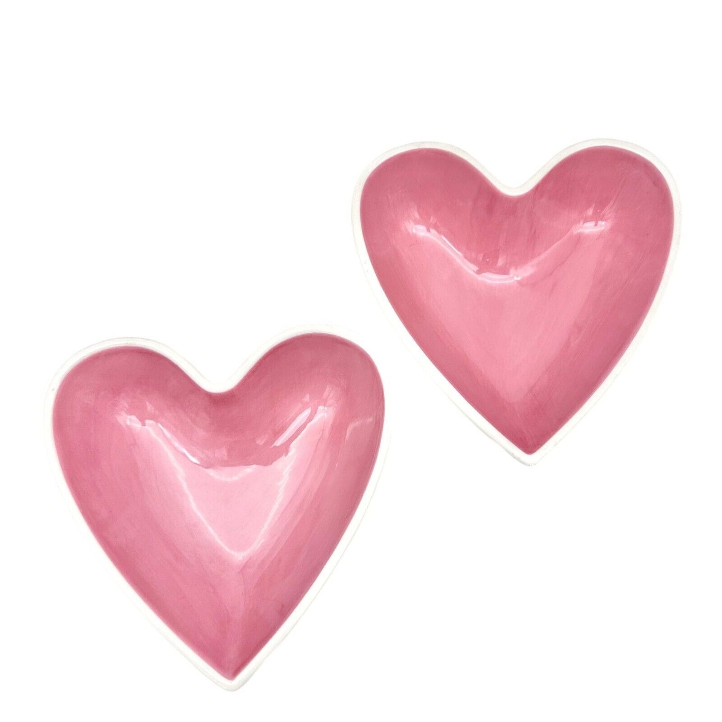 Happy Valentine's Day Set of 2 Heart Bowls 8.5 x 8 Pink White