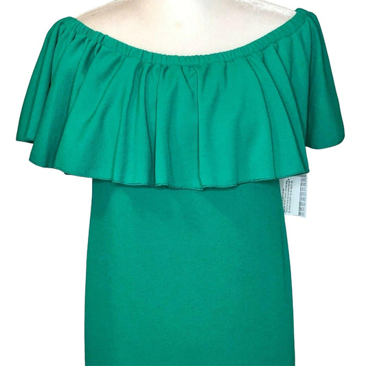 LuLaRoe Cici Women's Medium Dress Emerald Green Ruffles Textured NWT retired