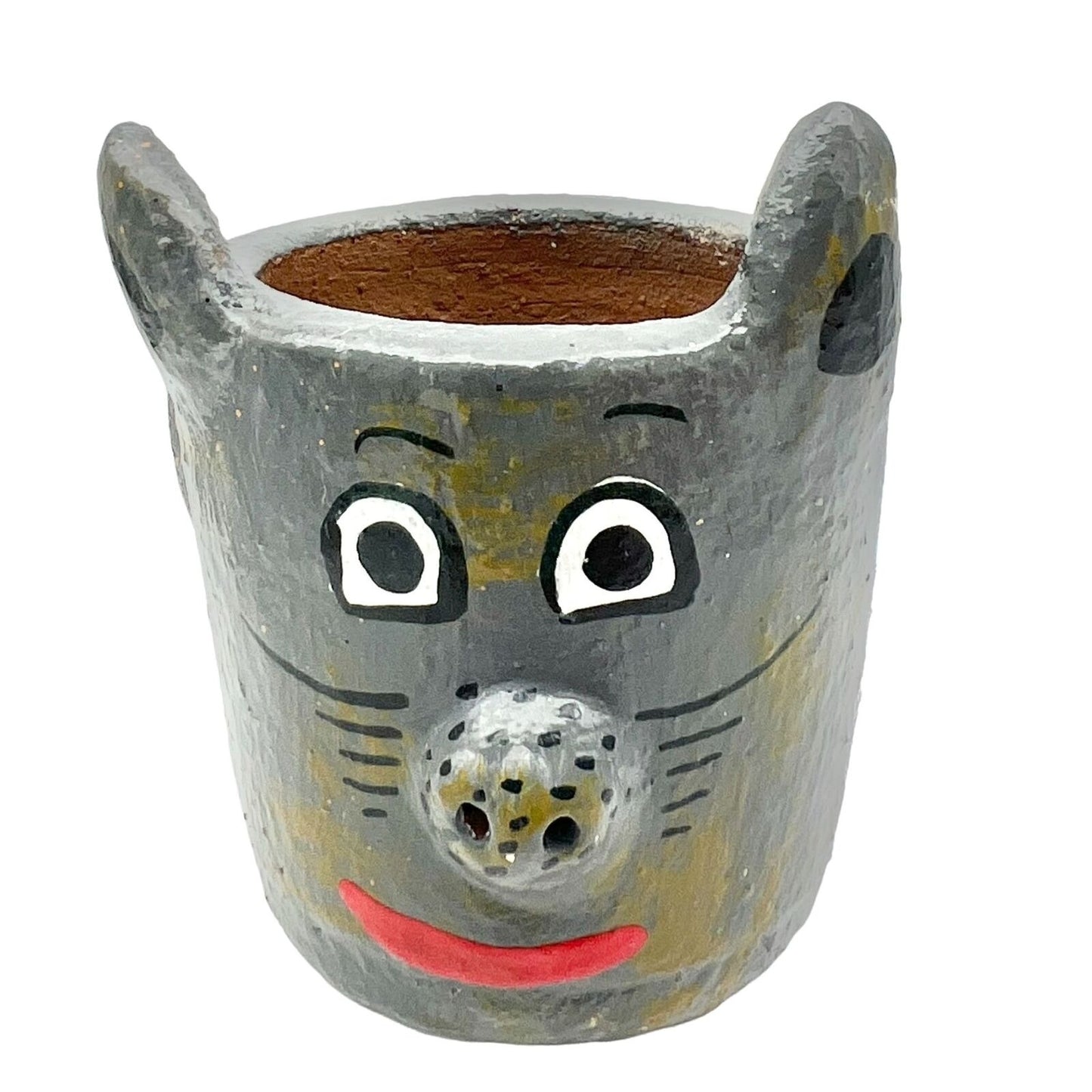 Clay Pot 4 x 2.5 Gray Animal Handle New