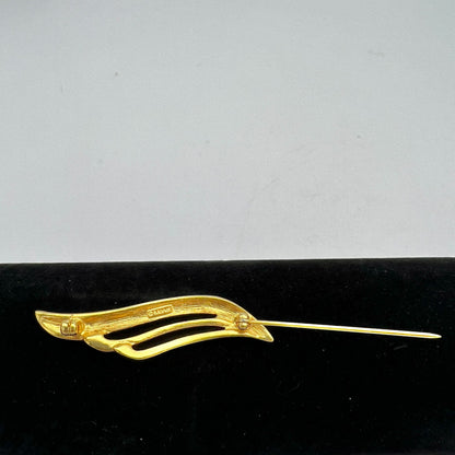 Monet Brooch 2 in Gold & Cream Enamel Wave Stick Pin