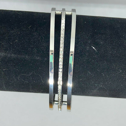 Silvertone Simulated Diamond Cuff Bracelet Women Girls Dressy