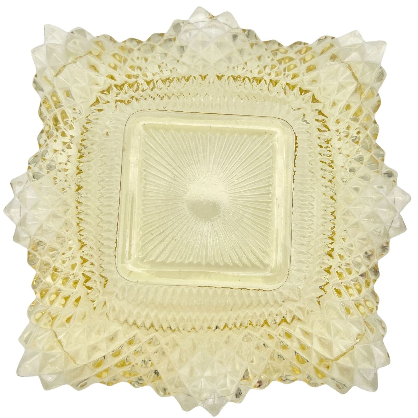 Vintage Set of 2 Square Diamond Point Ruffled Edge Glass Candy Serving Bowls