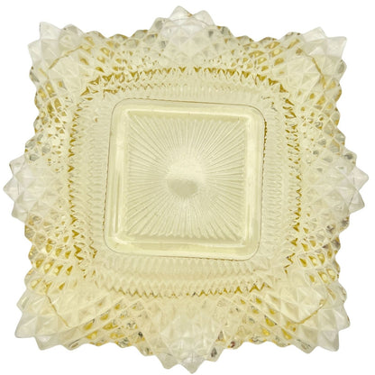 Vintage Set of 2 Square Diamond Point Ruffled Edge Glass Candy Serving Bowls
