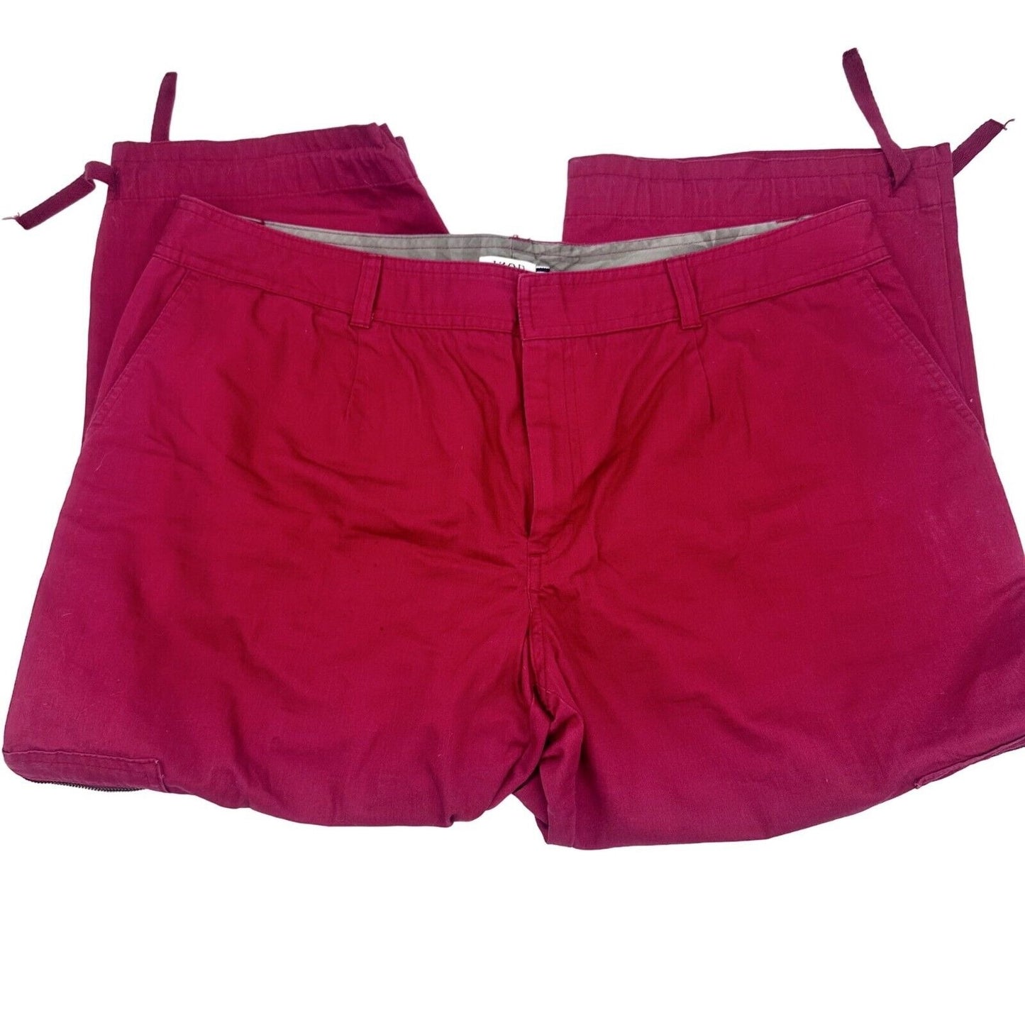 Izod Women Cargo Capri 16W Red Side Back Pockets Zip Closure Drawstring Leg Cuff