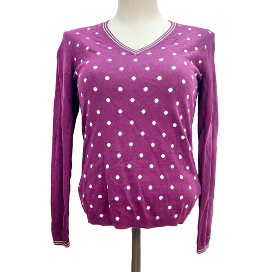 Tommy Hilfiger Pullover Sweater Small Plum White Polka Dot Long Sleeves