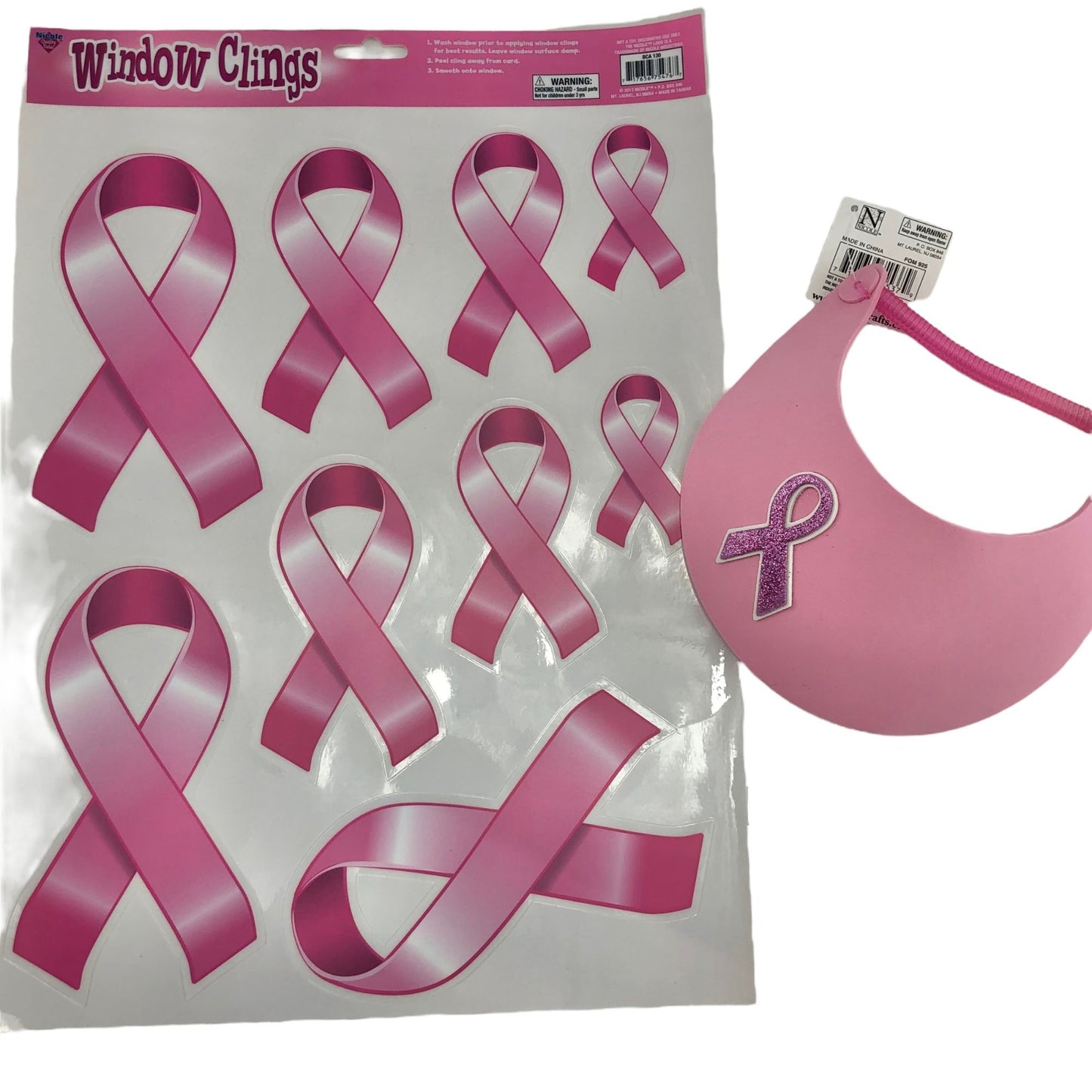 Breast Cancer Visor with Decals Sets Pink Ribbon NWT Awareness Women Support