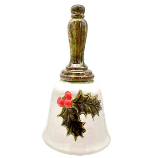 Christmas Bell 7 x 3.5 Ivory Green Holly Works