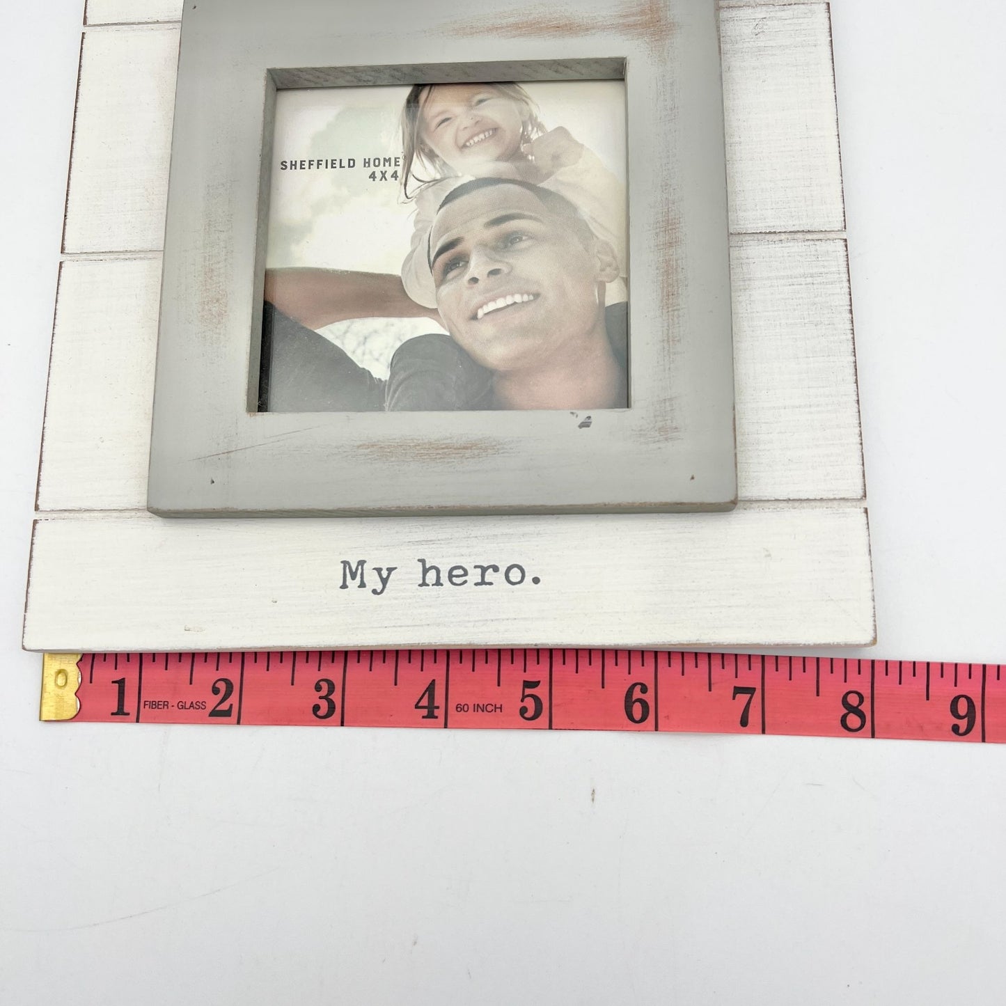 Sheffield Home White Gray Picture Frame "My Hero" holds 4x4 in picture