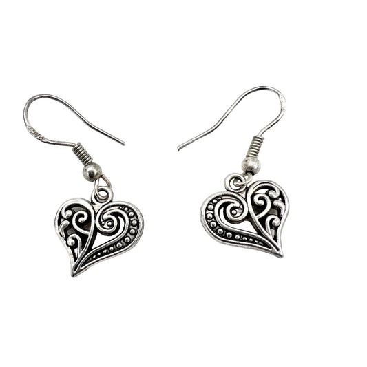 Earrings Pierced Silver Tone Filigree Hearts