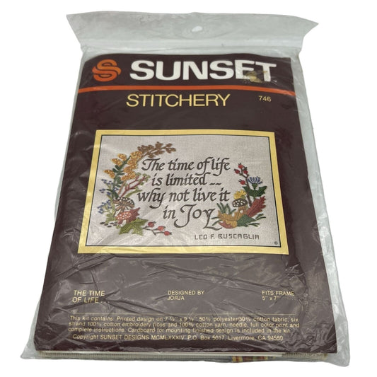 Vintage 1984 Sunset Stitchery The Time of Life #746 Needlepoint Kit 5x7 in