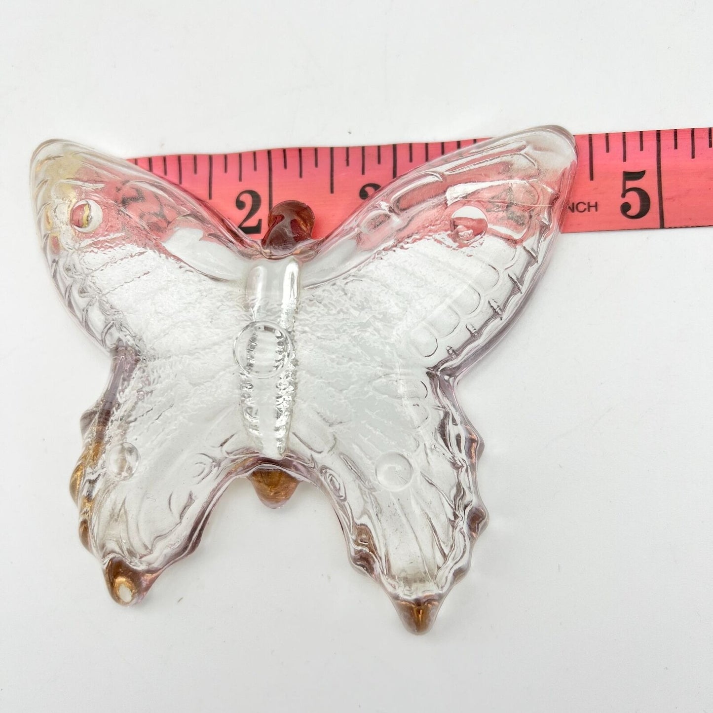 Set of 2 Vintage Butterfly Trinket Dishes 4.5 x 4 Clear Glass Gold Trim