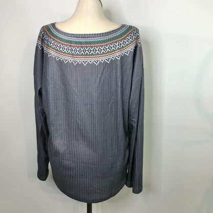 Luukse Womens 3X Gray Lightweight Henley Top with Ski Sweater Look Long Sleeve