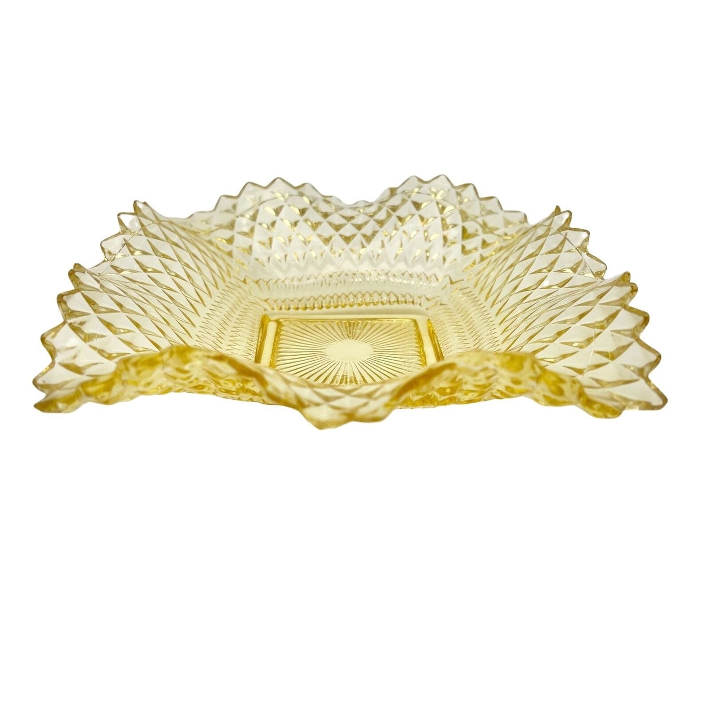 Vintage Set of 2 Square Diamond Point Ruffled Edge Glass Candy Serving Bowls