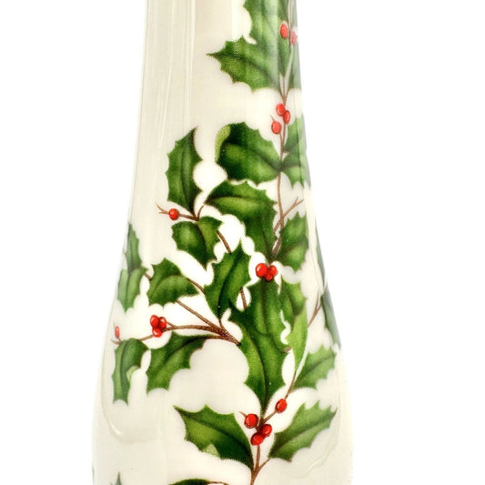 Lenox Holiday Christmas Bud Vase 7.5 x 2 Beige Gold Trim Holly