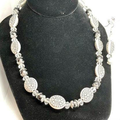 Handcrafted 2pc Jewelry Set Black & White Beads Dressy Statement NEW