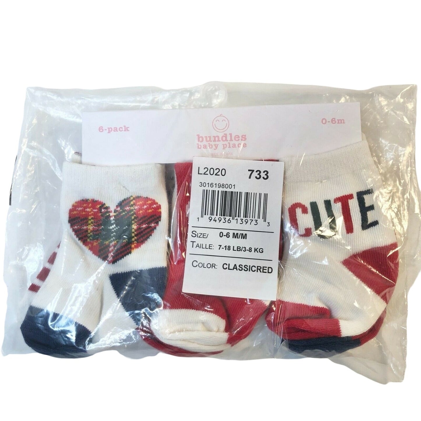 TCP Baby Girls Tartan Midi Socks Classic Red 6-pack 0-6M NEW