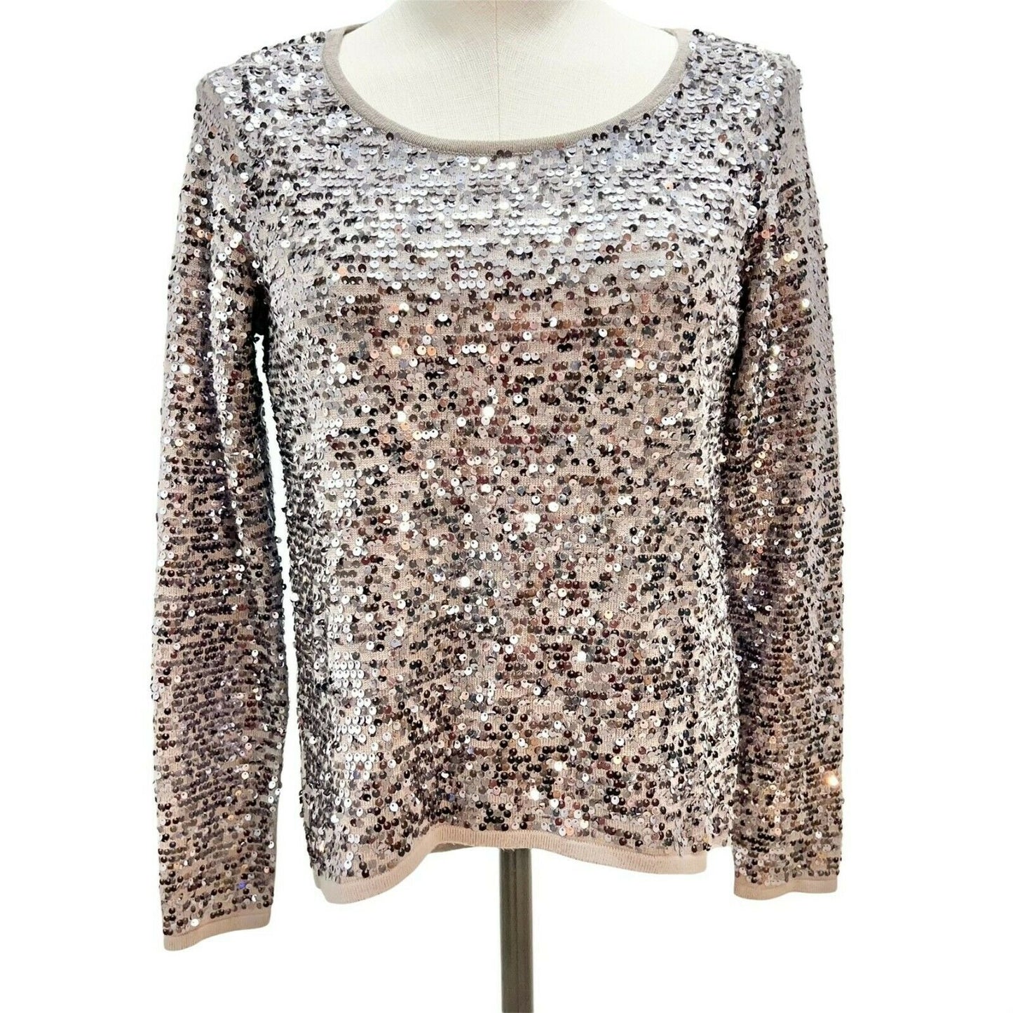 Abbeline Women's XS Brown Sequined LS Top Party Casual