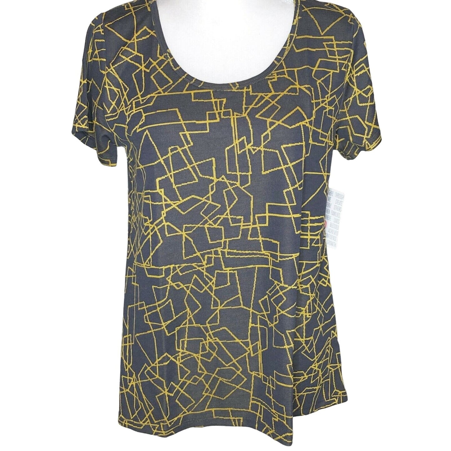 LuLaRoe Classic T Women's Small Top Navy Blue with Yellow Lines NWT