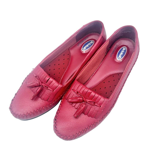 Dr Scholl's Loafers Size 8.5M Red Tassles Double Air-Pillo Flat Bottoms