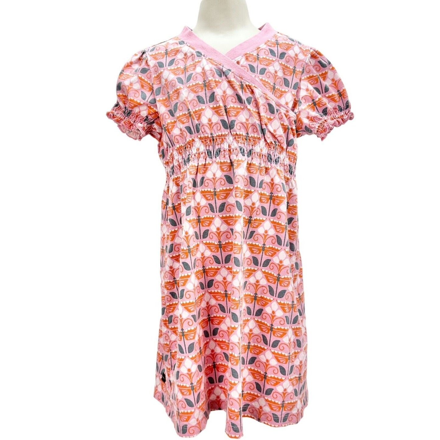 Tea Child's Dress Size 6 Pink Orange Short Sleeve Pullover Dress Length 24.5