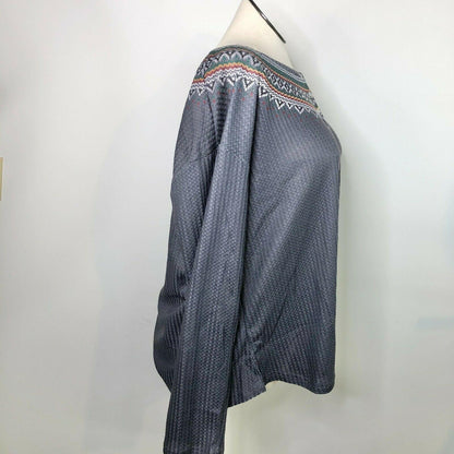 Luukse Womens 3X Gray Lightweight Henley Top with Ski Sweater Look Long Sleeve