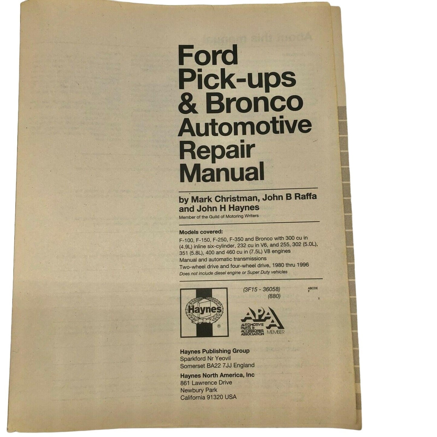 Haynes Repair Manual 36058 Ford PU & Bronco 1980-96