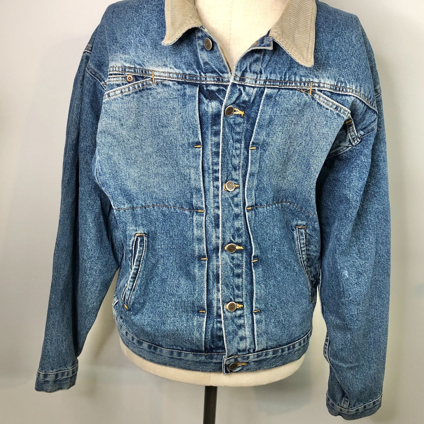 Arizona Denim Jean Jacket Womens M LS Corduroy Lapel Pockets