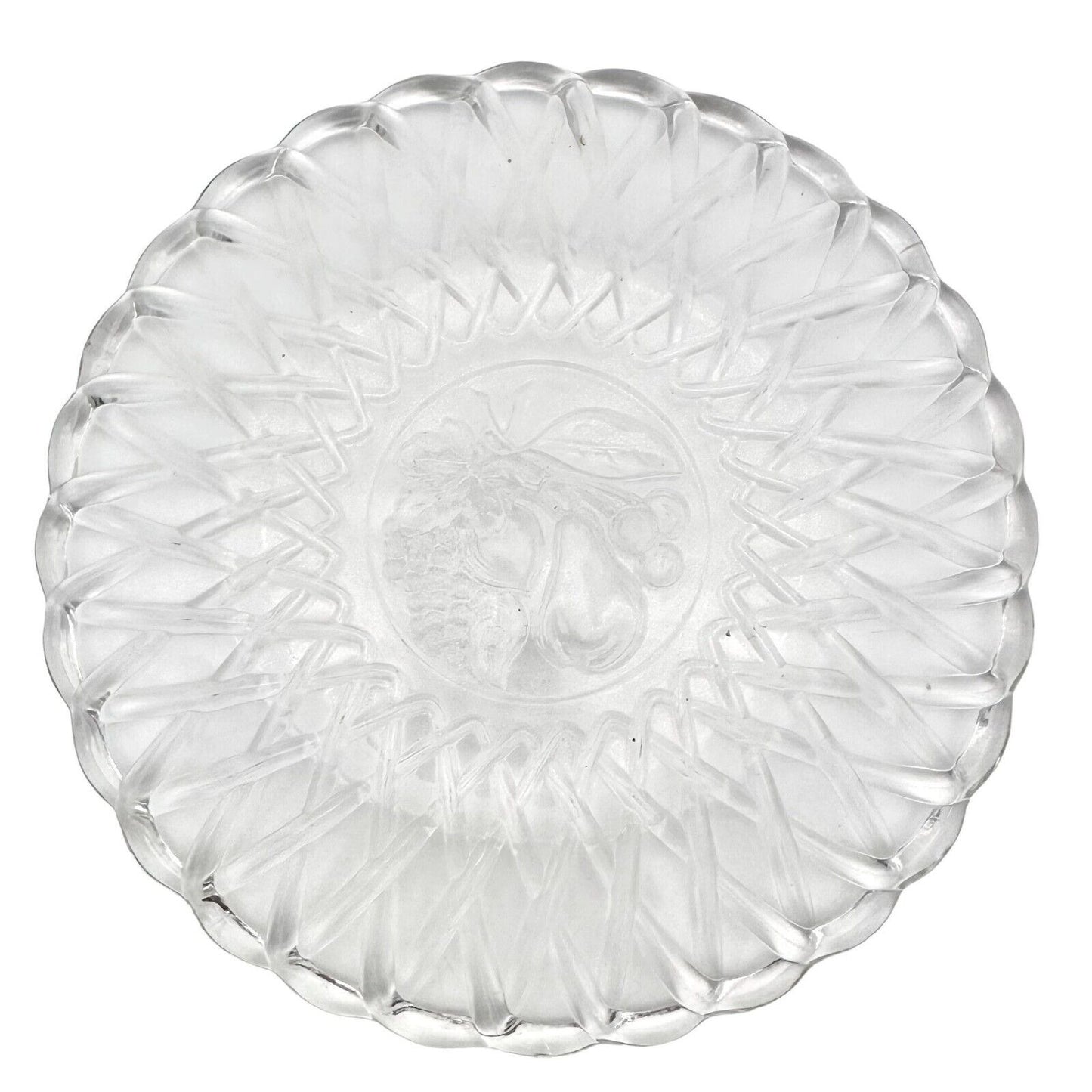 Serving Plate 9.5 inch Round Clear Glass Basket Fruit Pattern