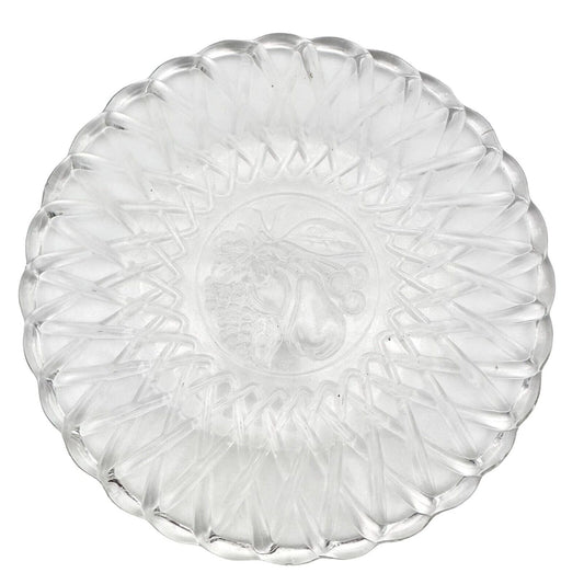 Serving Plate 9.5 inch Round Clear Glass Basket Fruit Pattern