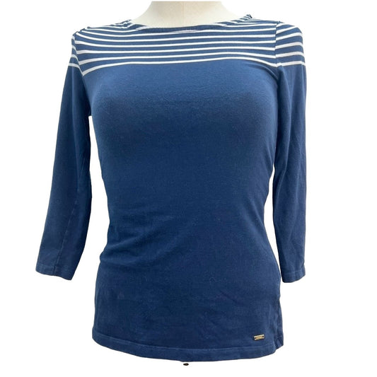 Tommy Hilfiger 3/4 Sleeve Top Womens XS Blue White Stripe