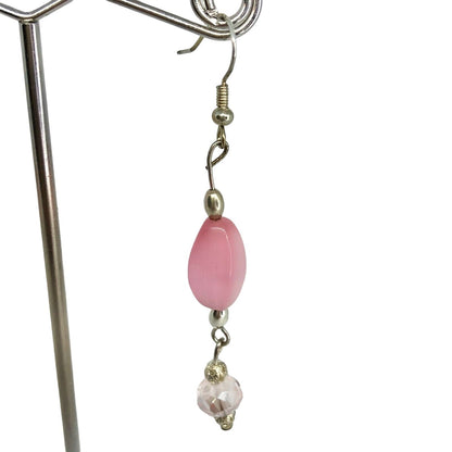 Handcrafted Earrings Pink Glass and Silver Metal Beads Delicate Spring NEW
