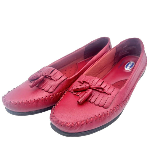 Dr Scholl's Loafers Size 8.5M Red Tassles Double Air-Pillo Flat Bottoms