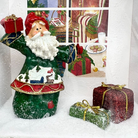 Handcrafted Shadow Box White Santa & Gifts Outside the Window Christmas