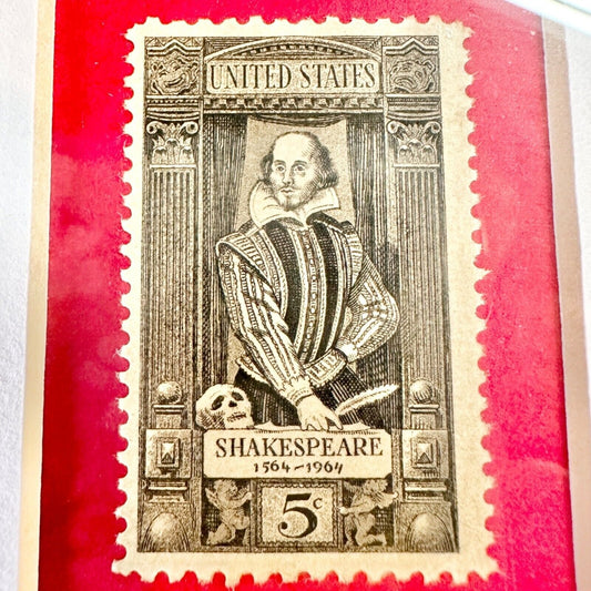 Framed Stamp Shakespeare Comedy Drama Masks 13 x 10 Matted Wood Frame