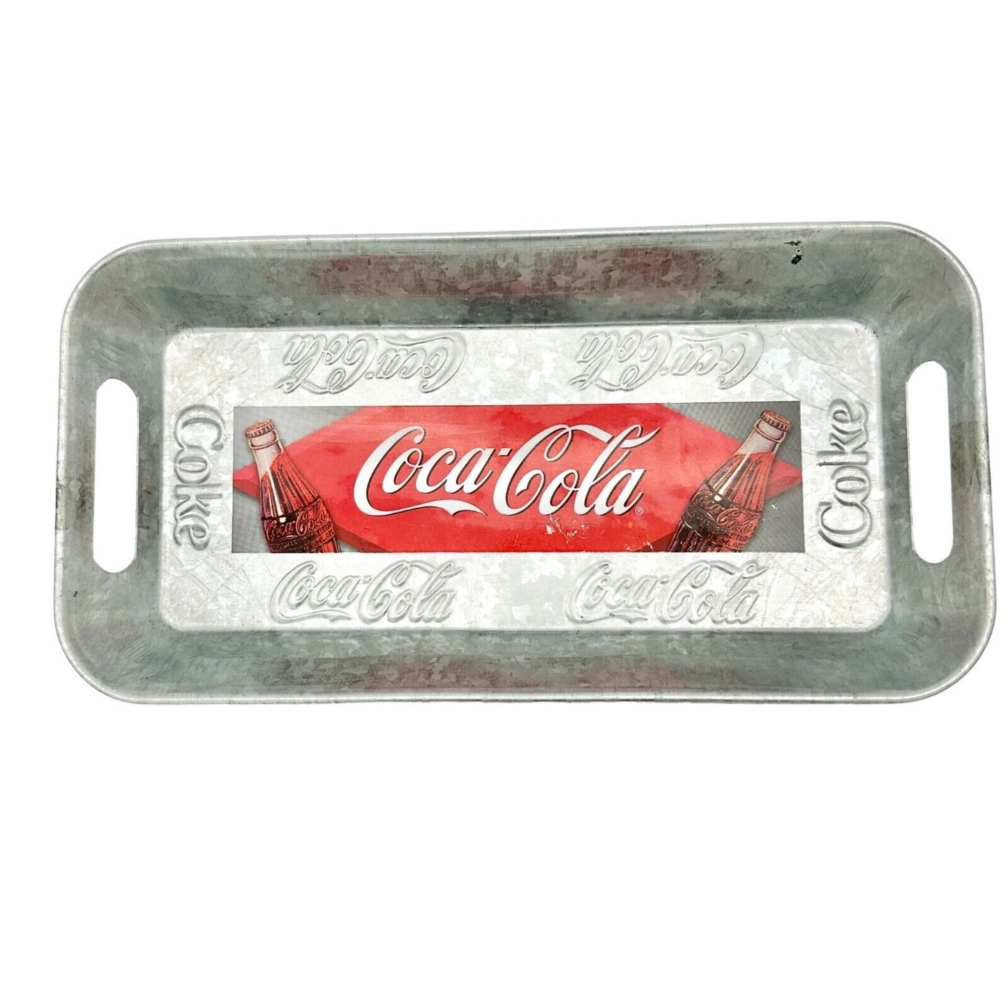 Houston Harvest Gift Products Coca-Cola Tray 12 X 6 Silver 1.5 inch deep Side Ha