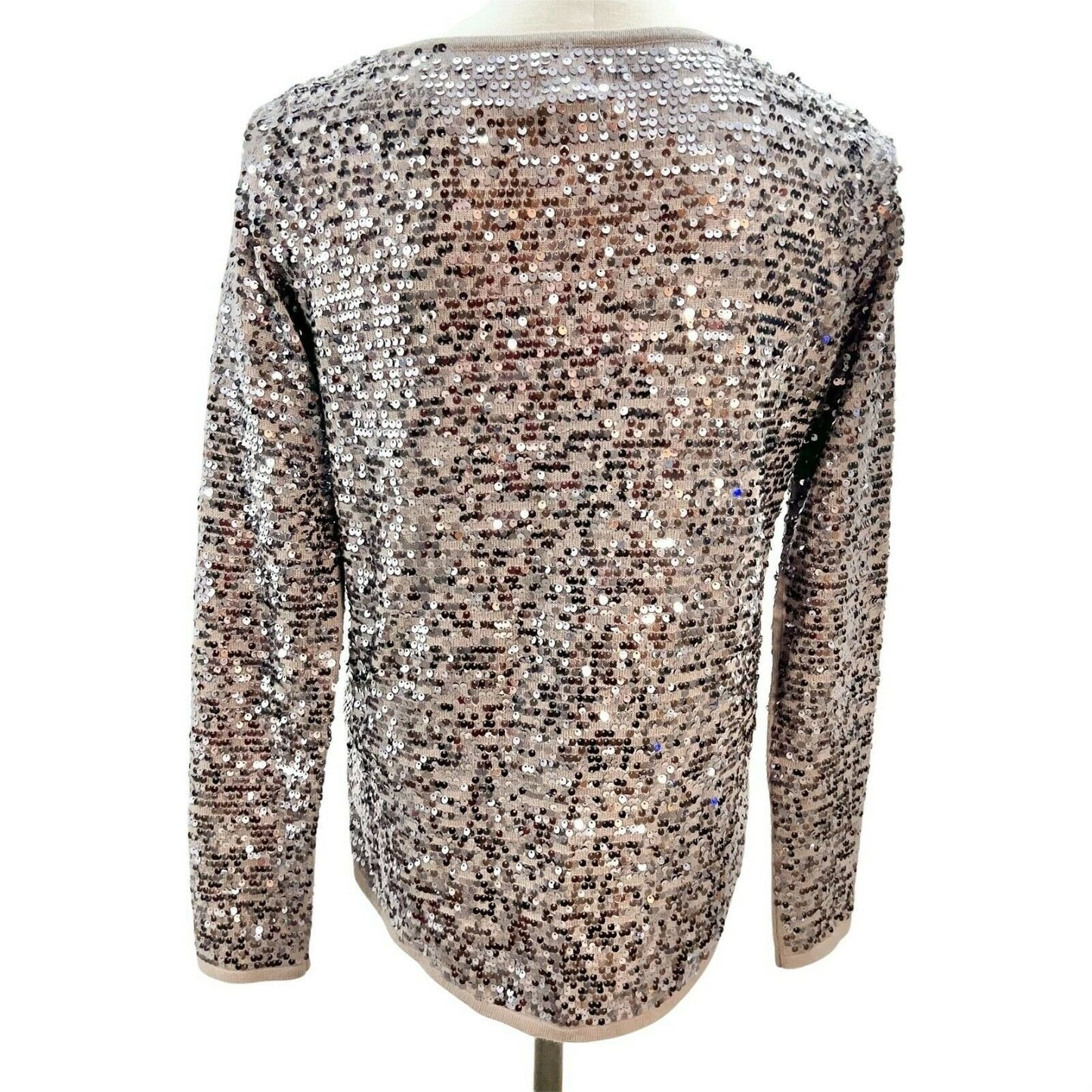 Abbeline Women's XS Brown Sequined LS Top Party Casual