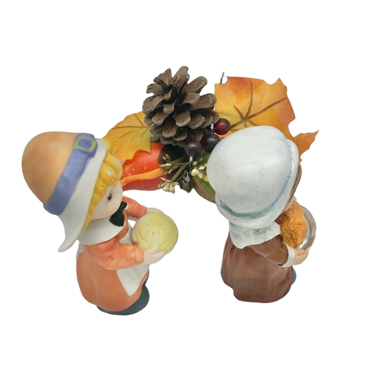 Thanksgiving Girl and Woman Figurines with Fall Pick Autumn