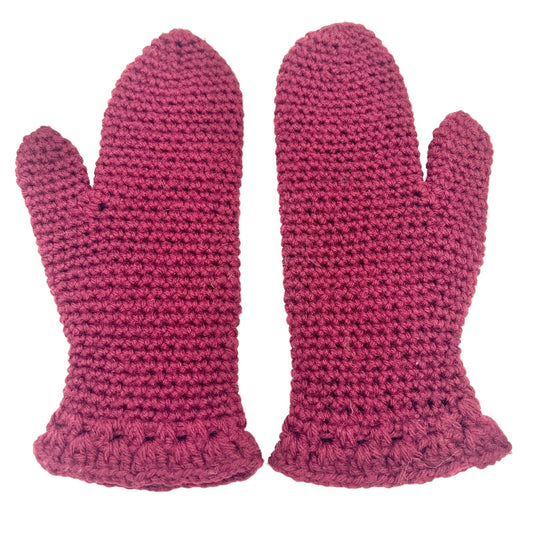 Handcrafted Crocheted Mittens Pair Burgundy Adult