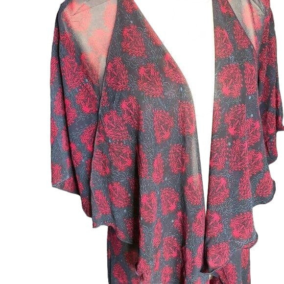 LuLaRoe Retired Monroe Women's S Kimono Blue Burgundy NWT