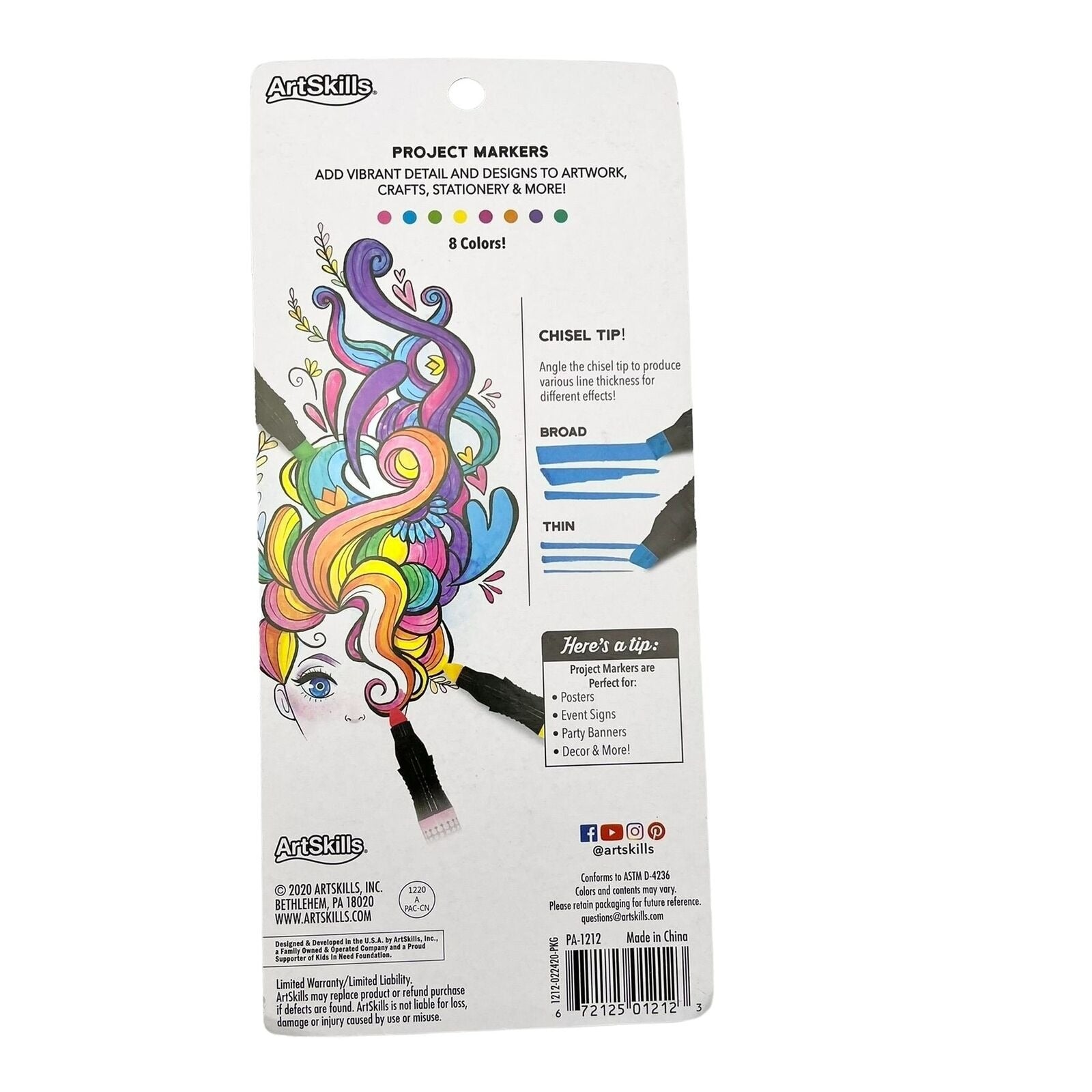 Artskills Poster Markers, Bright, 8 Colors - 4 markers