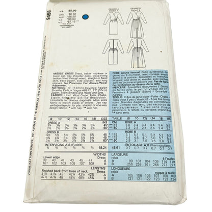 Very Easy Very Vogue 9458 Misses Dress Size 8-10-12 Pattern Uncut