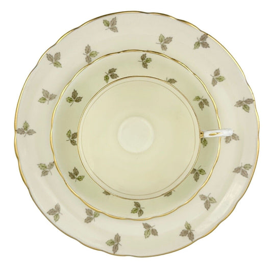 Tuscan Fine English Bone China 8.5 inch Plate Cup Saucer Green Gold Trim 02005