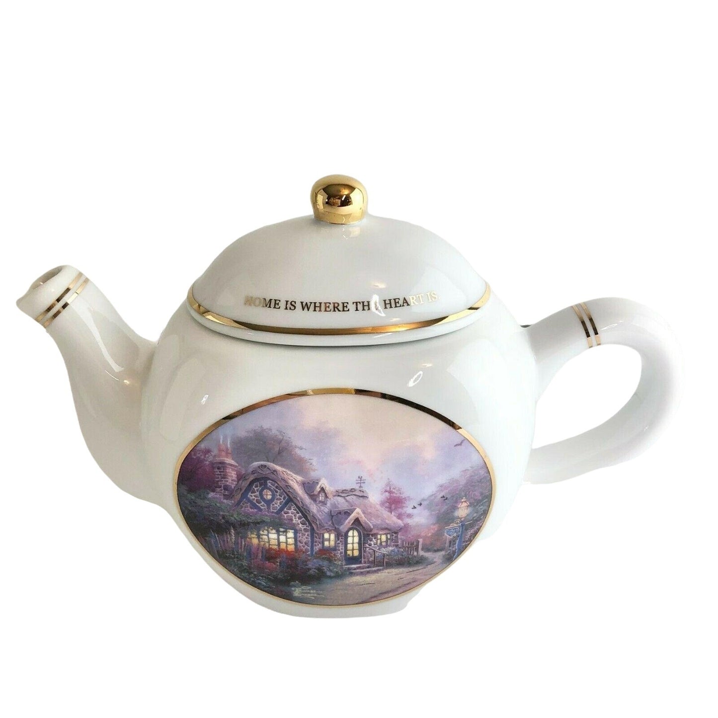 Vintage Thomas Kinkade Candlelight Cottage Teapot TKE-CTG 176941-01