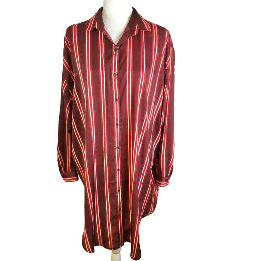 Express Striped Boyfriend Shirt Dress Small Maroon Red White Versatile NWT