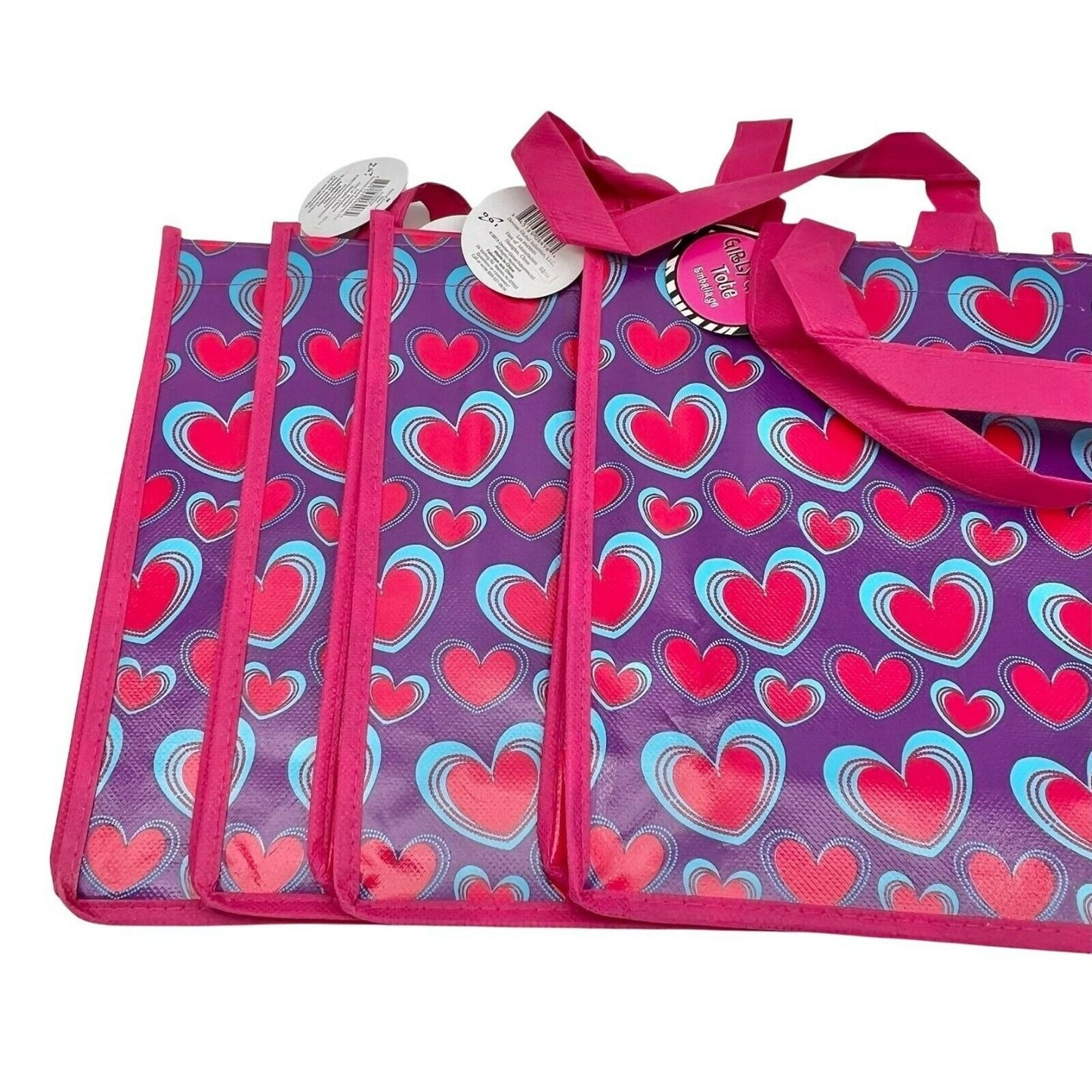 Bundle of 12 Girly Girl Tote Bags Hearts Valentines Purple Pink Reusable NWT