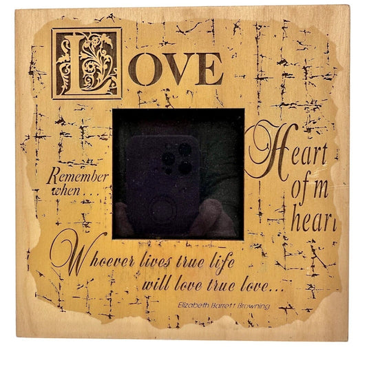 Picture Frame 7 inch Tan Engraved Love Sayings Holds Picture 2.5 x 2.5