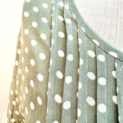Suzanne Betro Top Women's 2X Olive White Polka Dot Roll Tab Sleeve Tie Front NWT